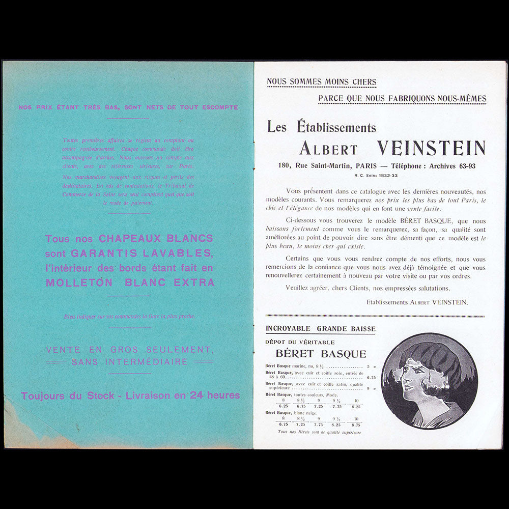 Albert Veinstein - Catalogue de chapeaux (1919)