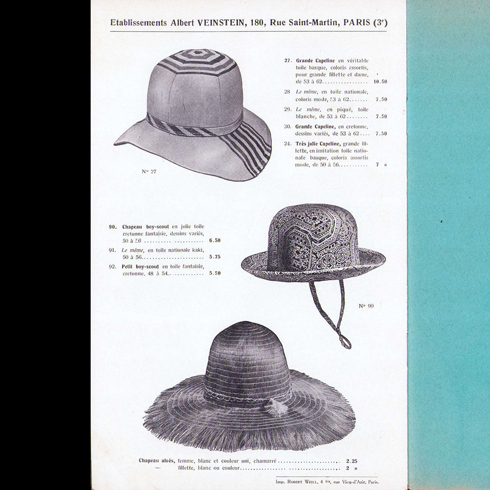 Albert Veinstein - Catalogue de chapeaux (1919)