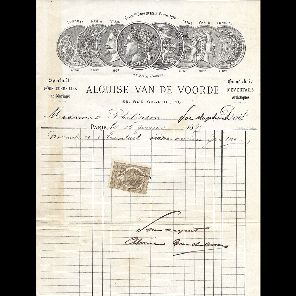 Alouise Van de Voorde - Facture de la maison d'éventails, 56 rue Charlot à Paris (1895)
