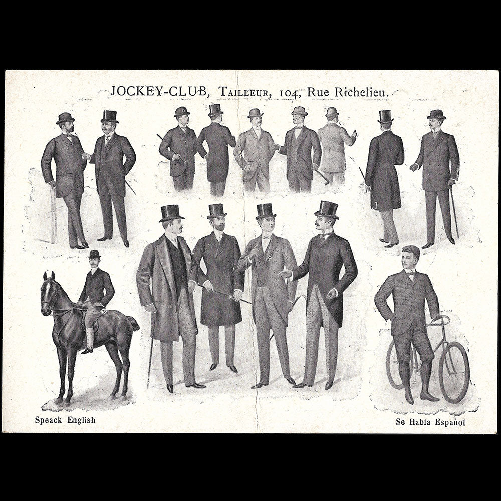 Au Jockey Club - Carte du tailleur 104 rue Richelieu à Paris (1898)