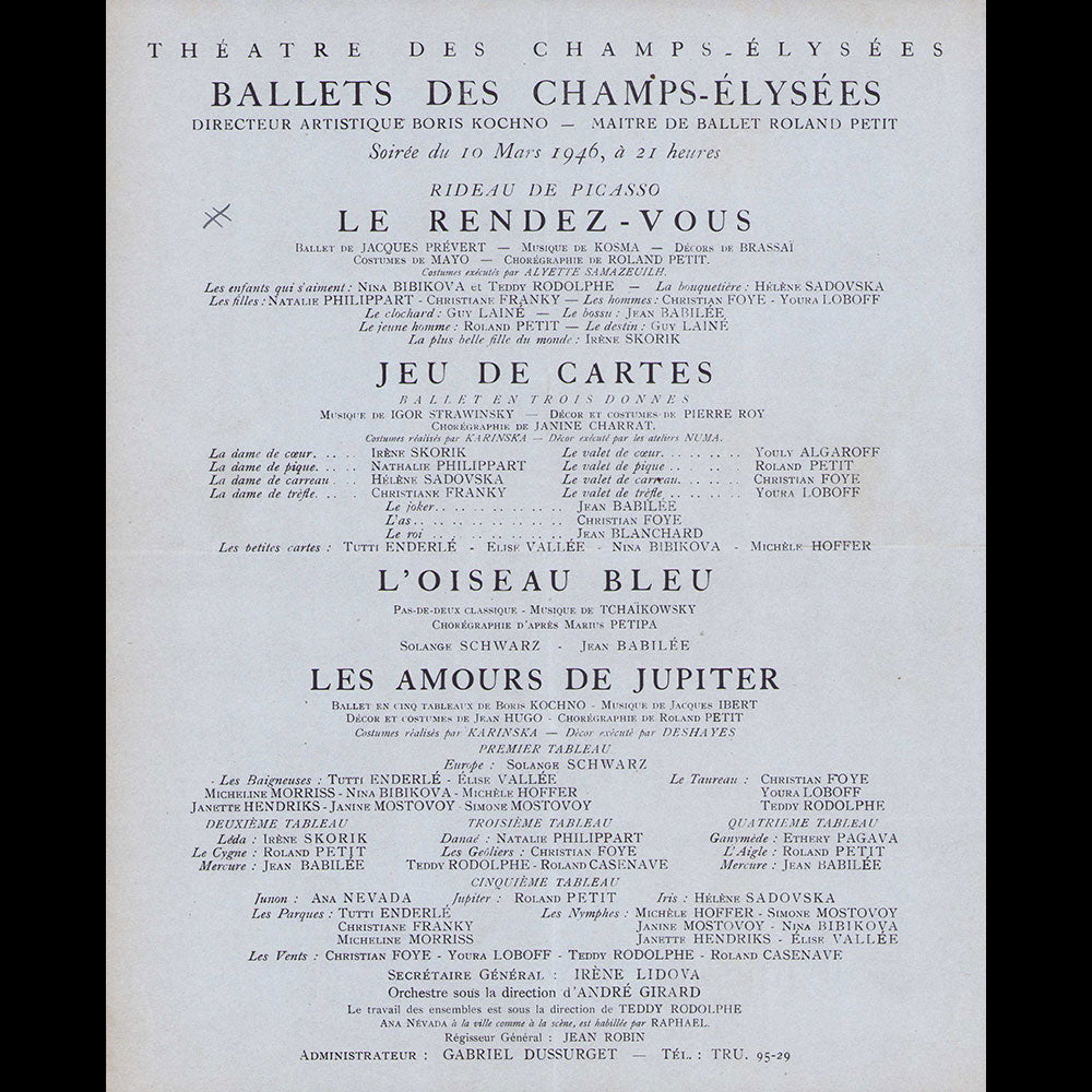 Ballets des Champs-Elysées - Programme n°2 de mars 1946, couverture de Bérard