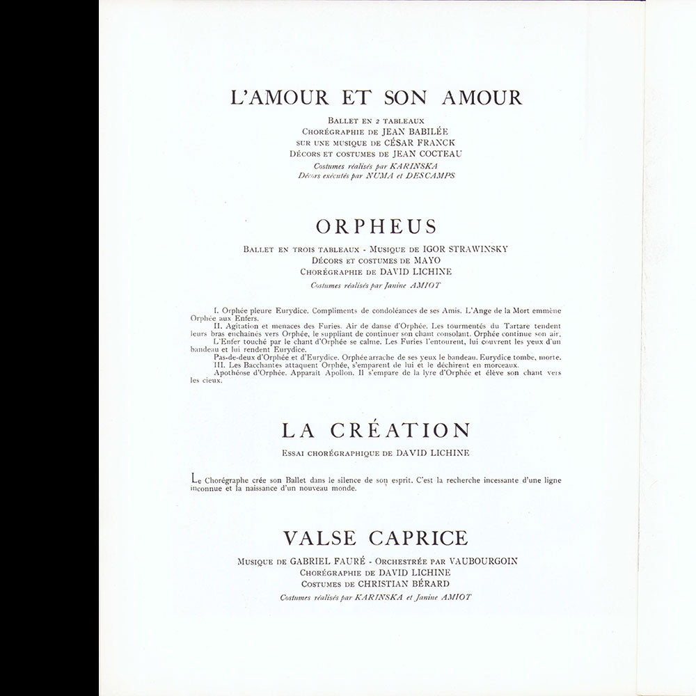 Ballets des Champs-Elysées - Programme du Printemps 1949, couverture de Christian Bérard