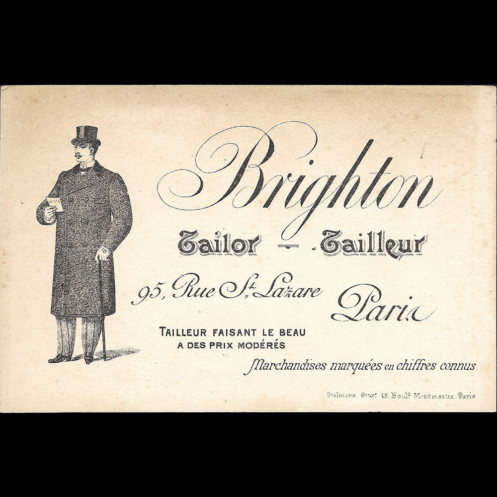 Brighton - Carte du tailleur, 95 rue Saint-Lazare à Paris (1896)
