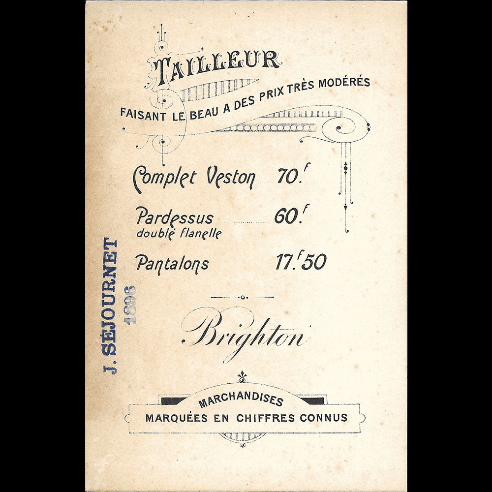 Brighton - Carte du tailleur, 95 rue Saint-Lazare à Paris (1896)