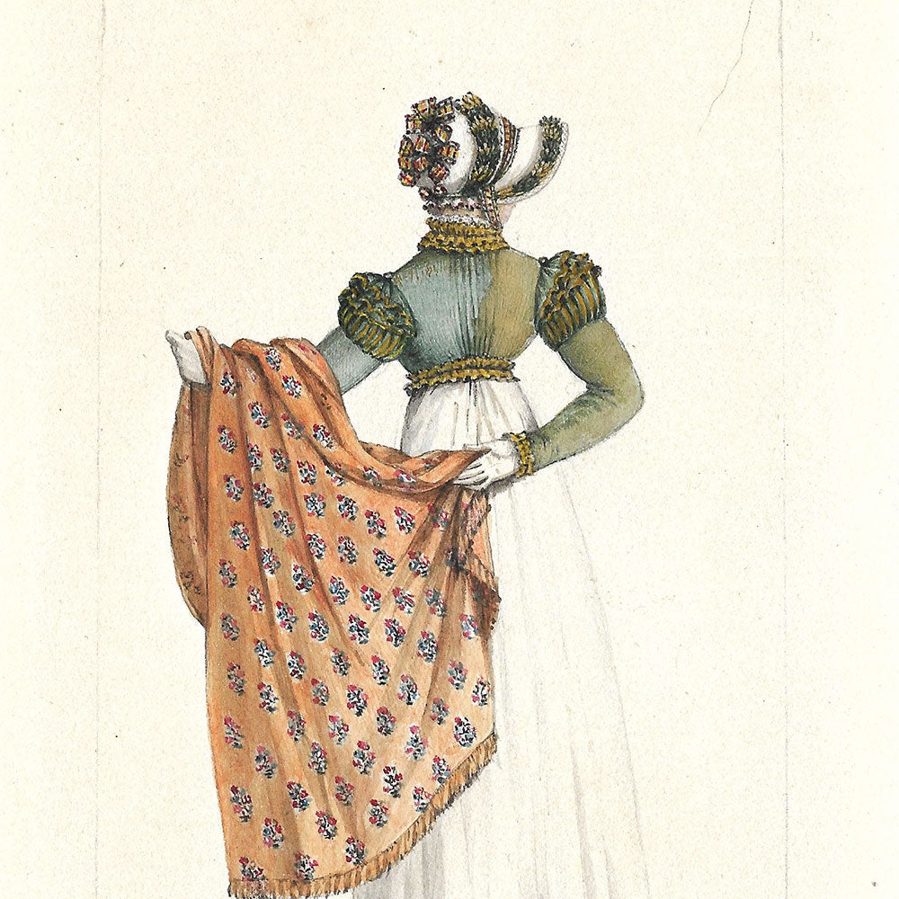 Spencer et chapeau de Virginie - Dessin pour un périodique de mode (1800-1810s)