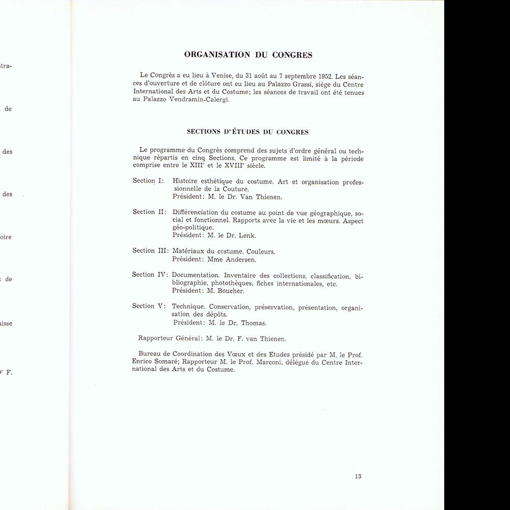 Actes du 1er Congrès International d'Histoire du Costume. Venise, 31 aout-7 septembre 1952