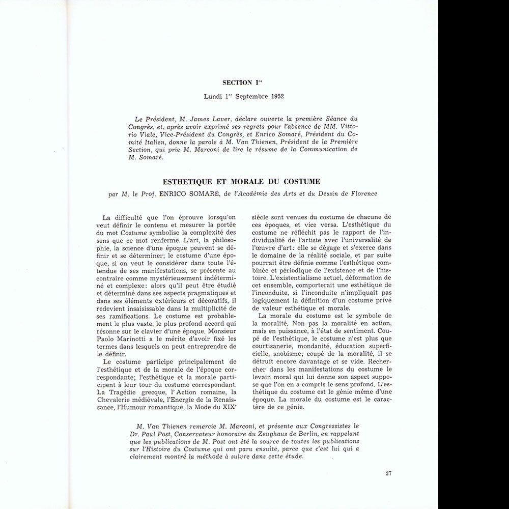 Actes du 1er Congrès International d'Histoire du Costume. Venise, 31 aout-7 septembre 1952