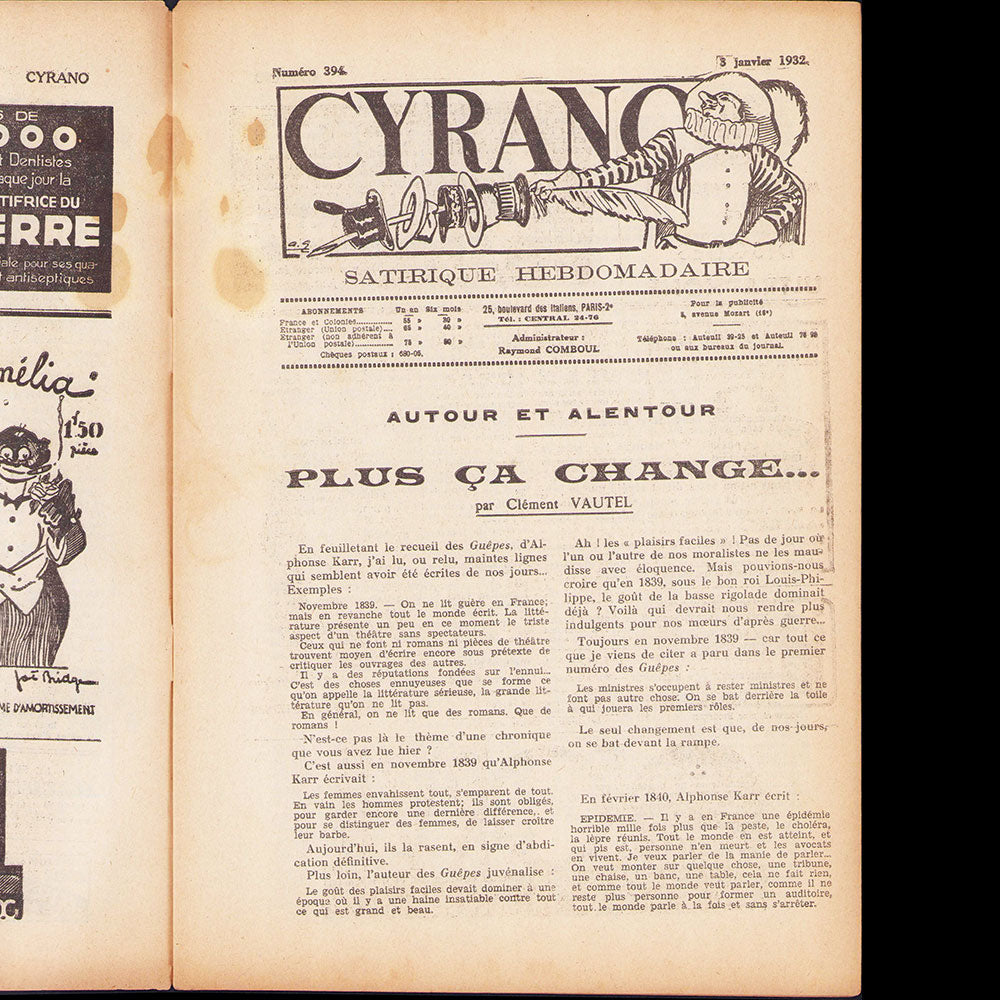 Cyrano, 3 janvier 1932, couverture de Ruzier