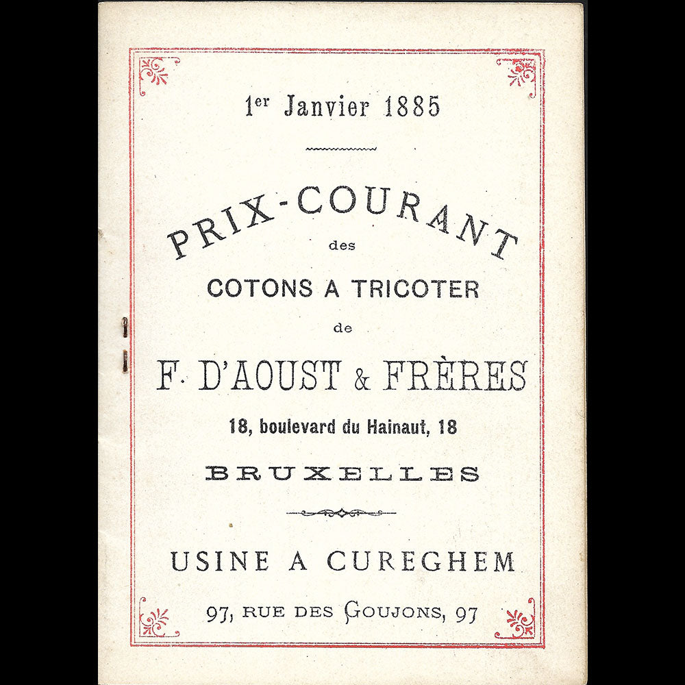 F. d'Aoust & Frères - Prix courant des cotons à tricoter (1885)