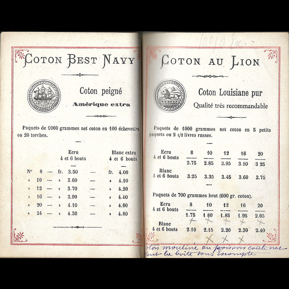 F. d'Aoust & Frères - Prix courant des cotons à tricoter (1885)