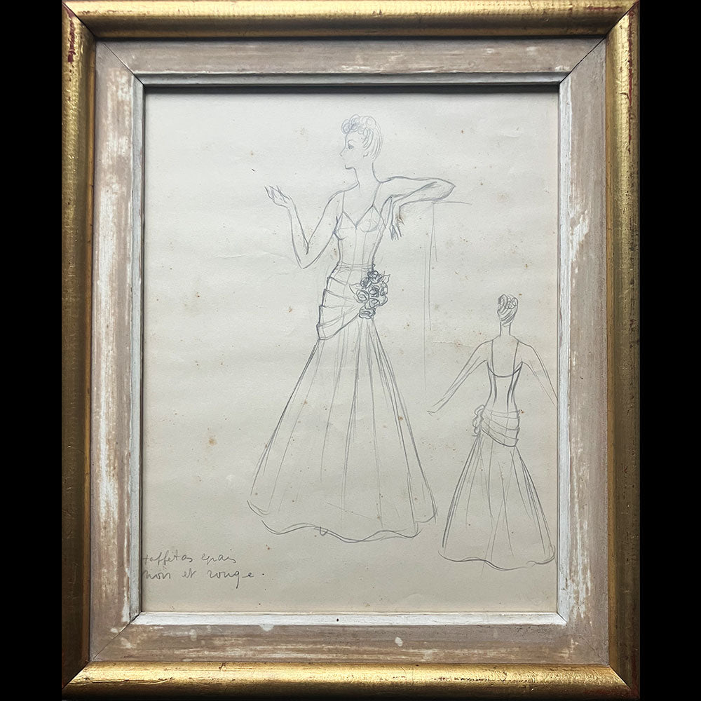 Jean Desses - Dessin d'une robe du soir (1930-1940s)