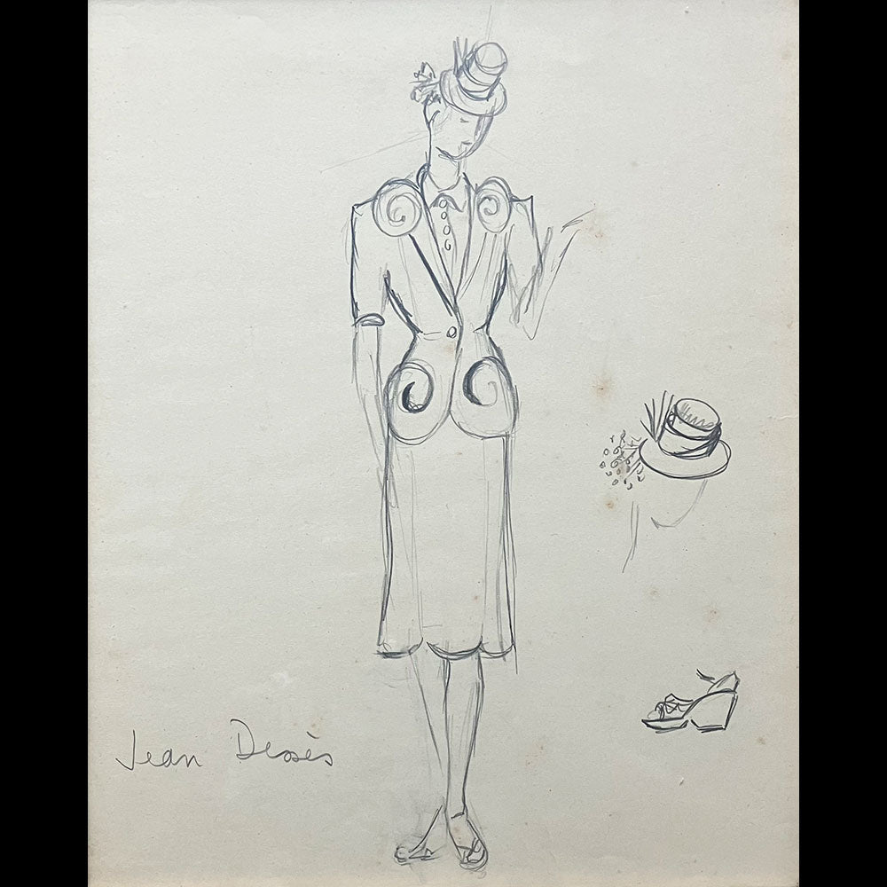 Jean Desses - Dessin d'un tailleur de jour (1930-1940s)