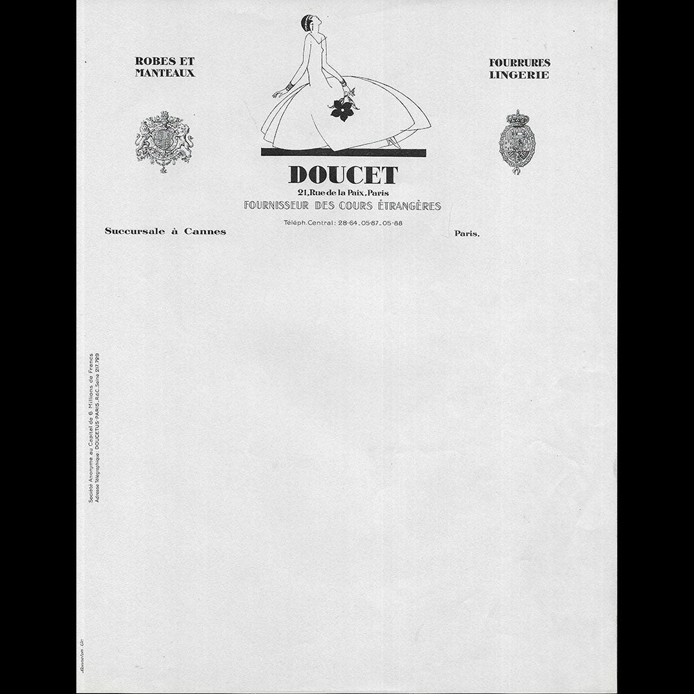 Doucet - Facture de la maison de couture, 21 rue de la Paix à Paris (1926)
