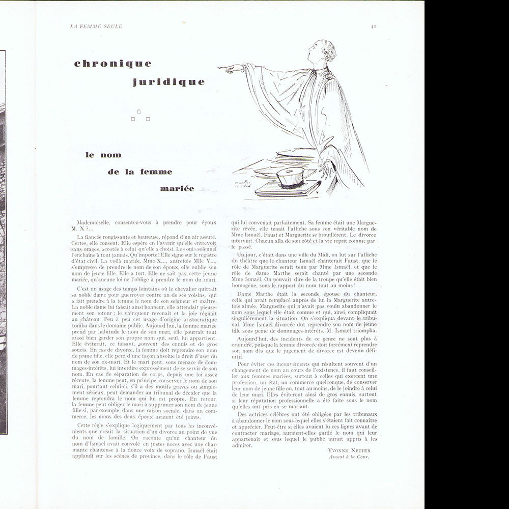 La Femmes seule, n°6, septembre 1928