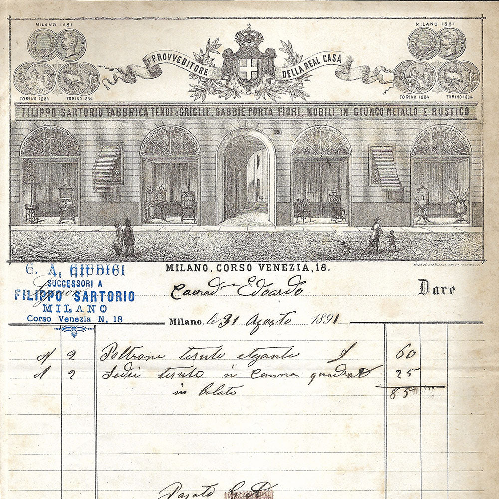 Filippo Sartorio - Facture de la maison, 18 Corso Venezia, Milano (1891)