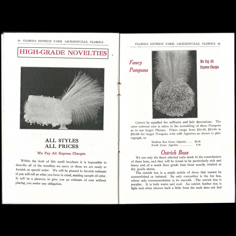 Florida Ostrich Farm - Plaquette de la maison de plumes de Jacksonville (1910s)