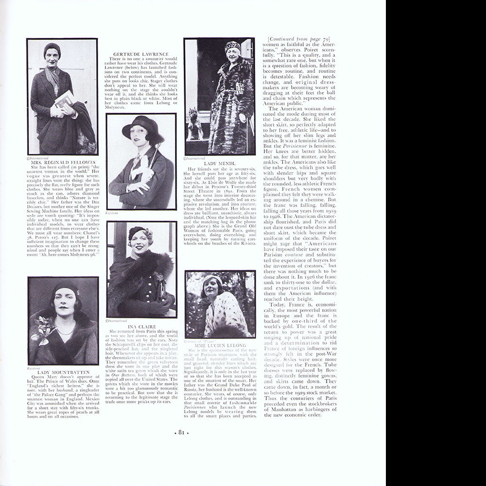 Fortune - The French Dressmakers : Vionnet, Chanel, Poiret, Lanvin, etc. (1932, août)