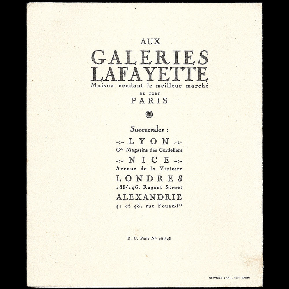 Galeries Lafayette - Zoologie pour les petits enfants, le Cochon (1925)