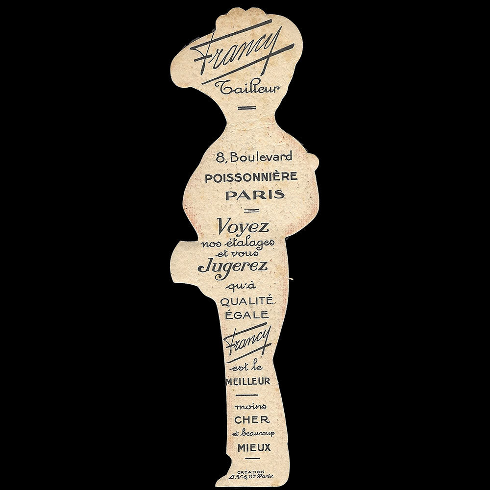 Francy - Carte découpée du tailleur, 8 boulevard Poissonnière à Paris (1900s)