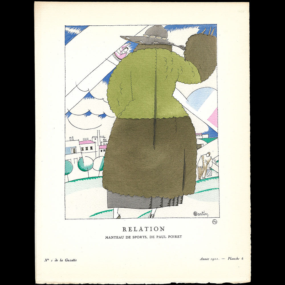 Gazette du Bon Ton - Relation, manteau de sports de Paul Poiret, planche de Charles Martin (n°1, 1921)