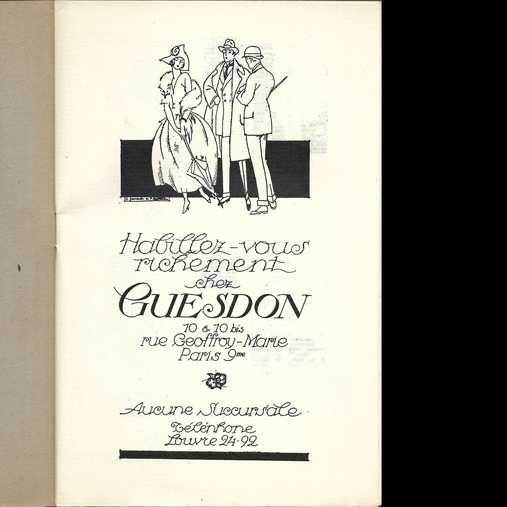 Guesdon - Habillez-vous richement chez Guesdon, catalogue du tailleur pour la ville, 10 et 10 bis rue Geoffroy Marie à paris (circa 1920)