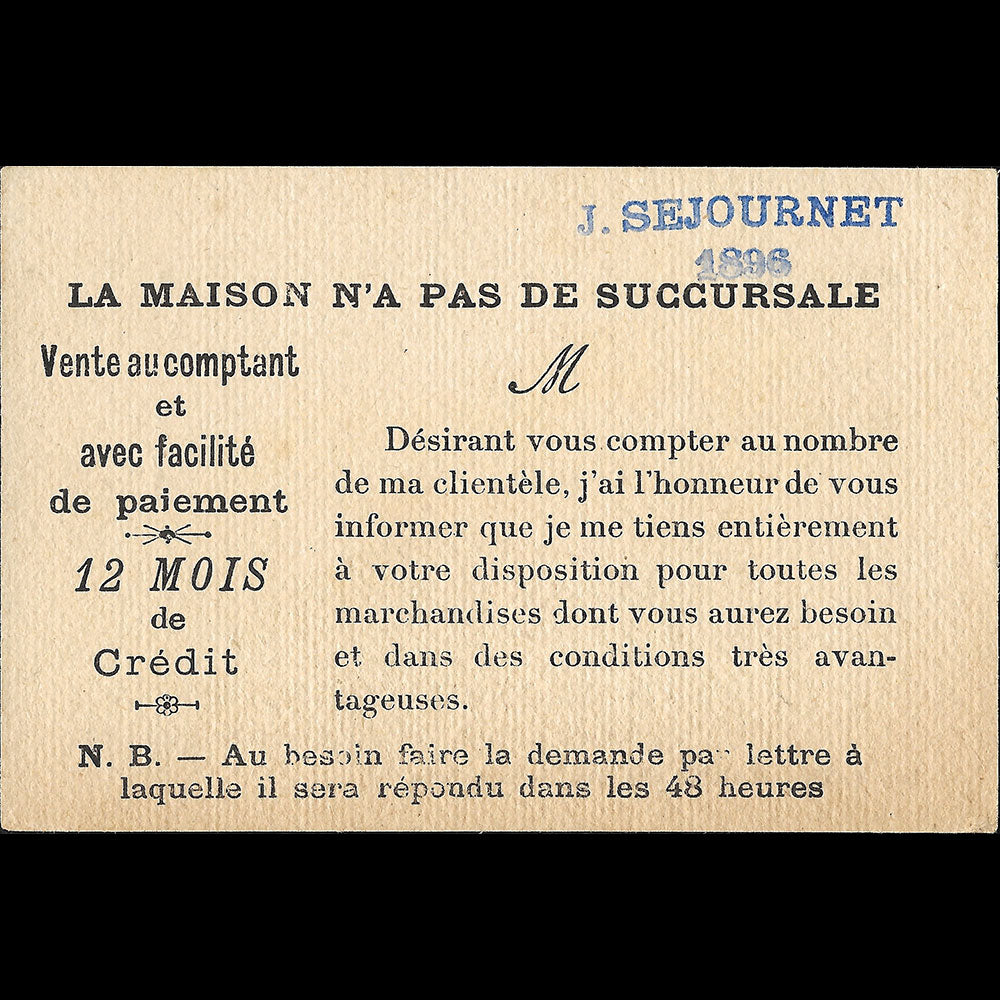 Haguenauer- Carte de la maison de vêtements de travail, A la Gare du Nord, 193 Faubourg Saint-Denis à Paris (1896)