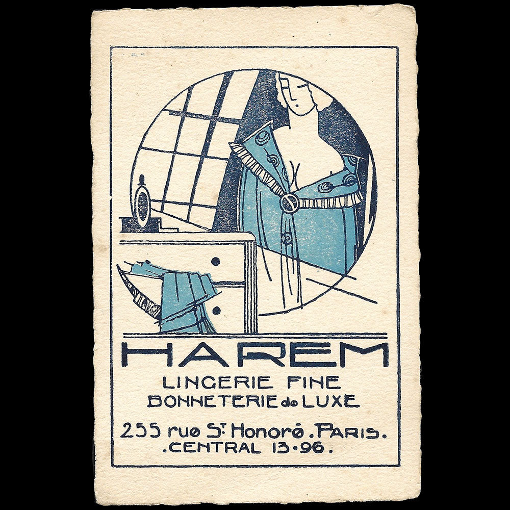 Harem - Carte de la maison de lingerie 255 rue Saint-Honoré à Paris (1920s)
