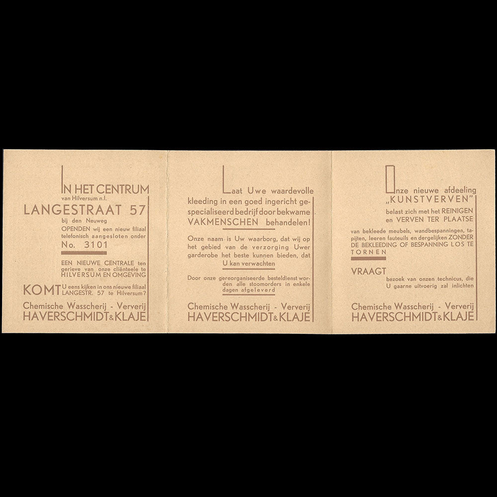 Haverschmidt & Klaje - invitation de la chemiserie de Hilversum (1940s)
