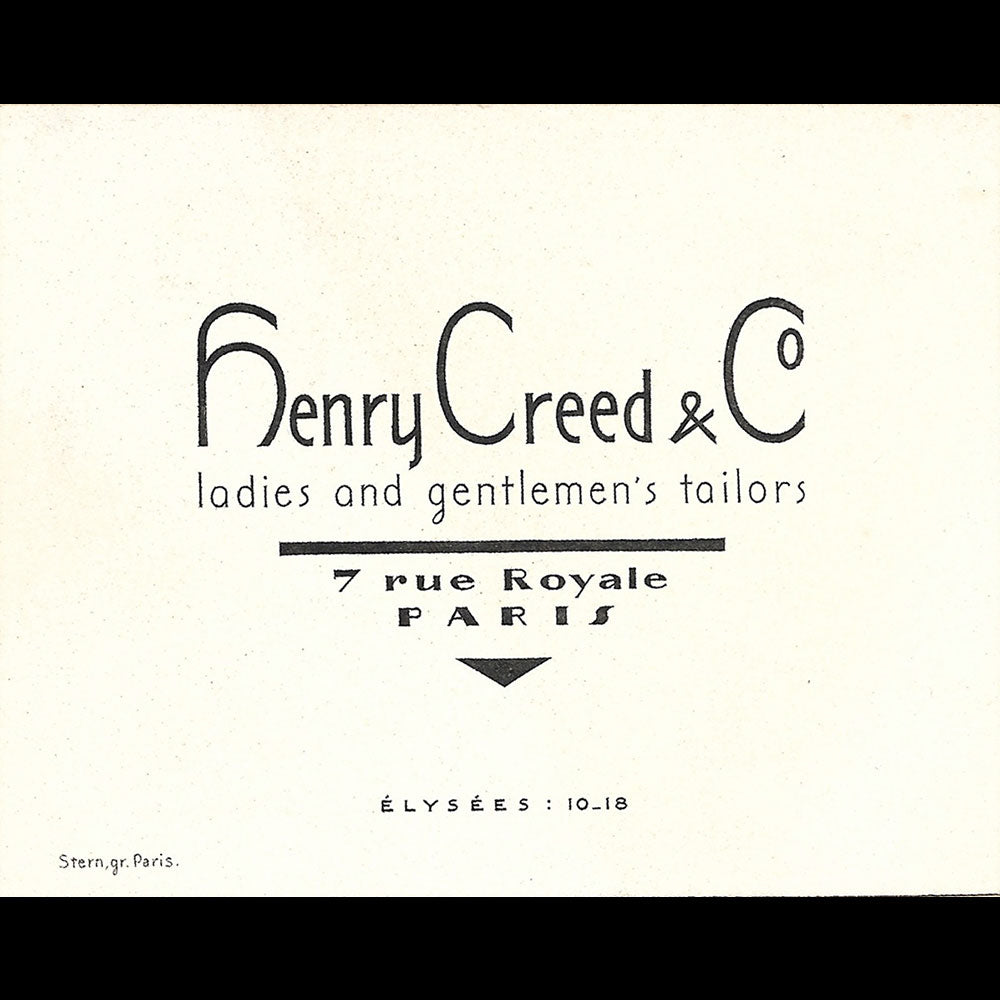 Henry Creed & Co - Carte de visite, 7 rue Royale à Paris (1928)