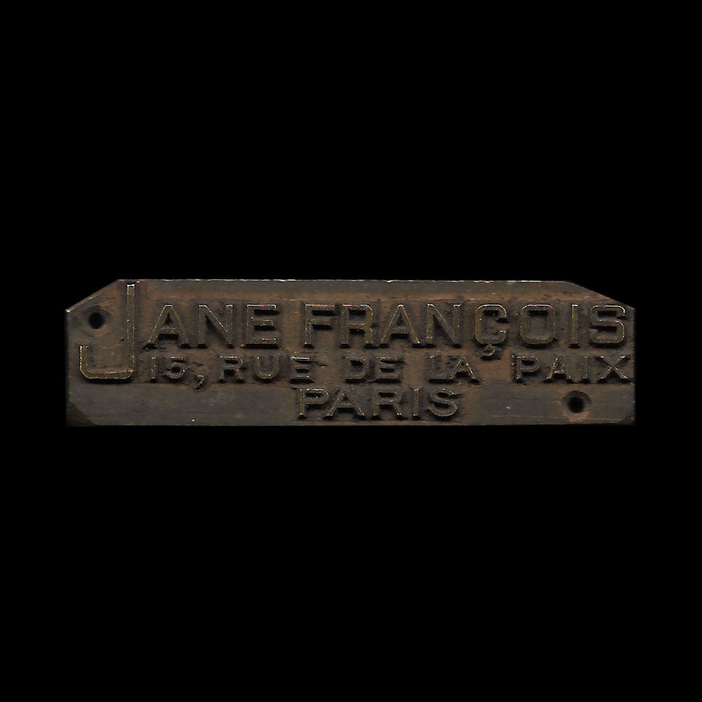Jane François - Matrice d'impression Jane François 15 rue de la Paix Paris (1930-1940s)