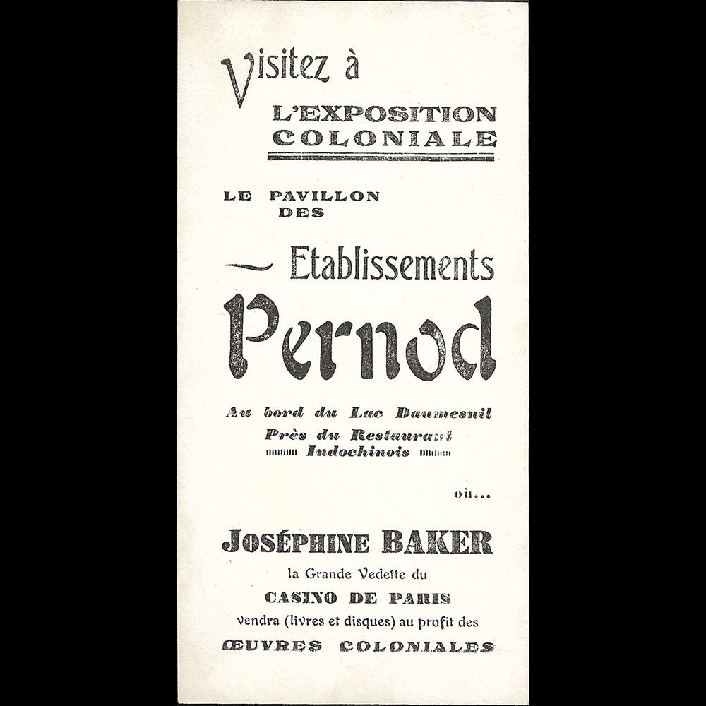 Hoyningen-Huené - Joséphine Baker chante J'ai deux amours Paris... Pernod fils (1931)