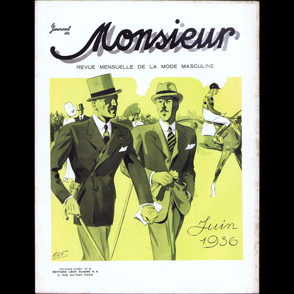 Le Journal de Monsieur, revue mensuelle de la mode masculine - Réunion de 11 numéros de l'année 1936