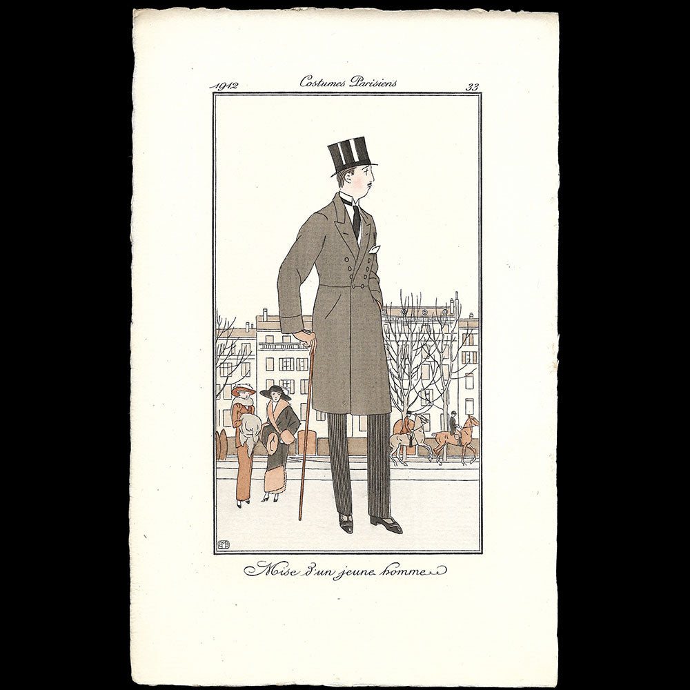 Journal des Dames et des Modes, Costumes Parisiens - Mise d'un jeune homme, planche de Bernard Boutet de Monvel (1912)