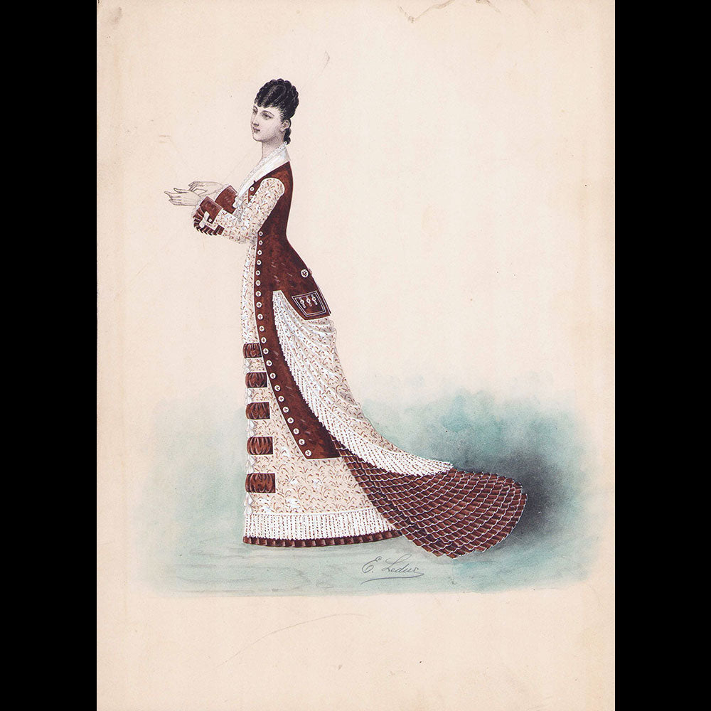 Ernest Leduc - Dessin d'une robe pour une maison de couture (circa 1860-1870)