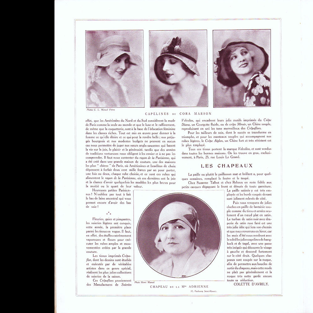 Les Modes (juin 1929), couverture de Manuel Frères d'un modèle de Berthe Hermance