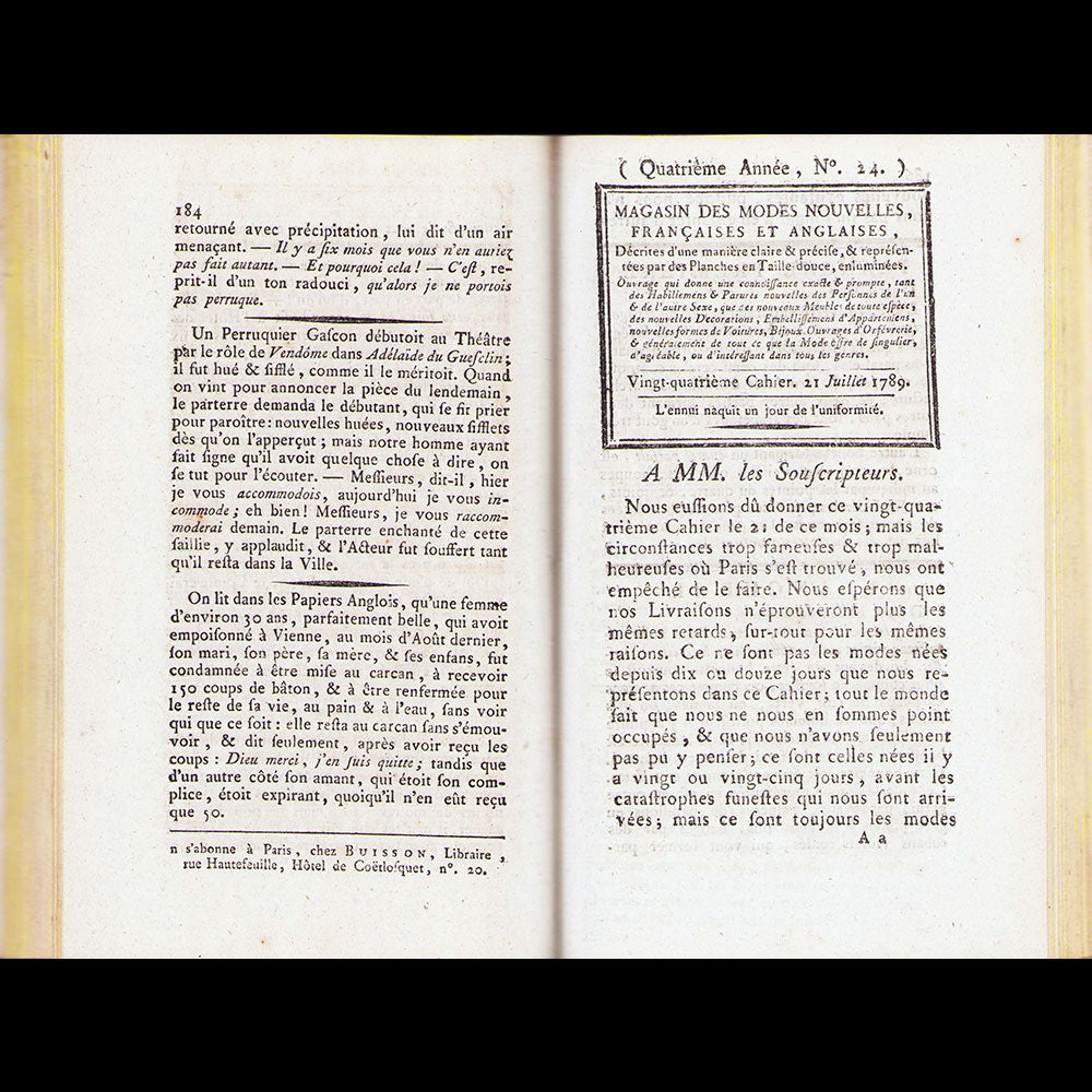 Cabinet des Modes -Journal de la Mode et du Goût - Réunion de 104 livraisons de novembre 1785 à mai 1791