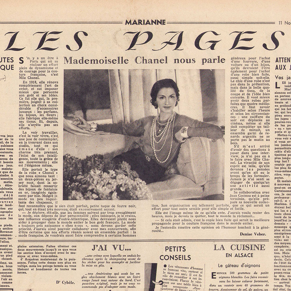 Marianne, 11 novembre 1937 - Mademoiselle Chanel nous parle