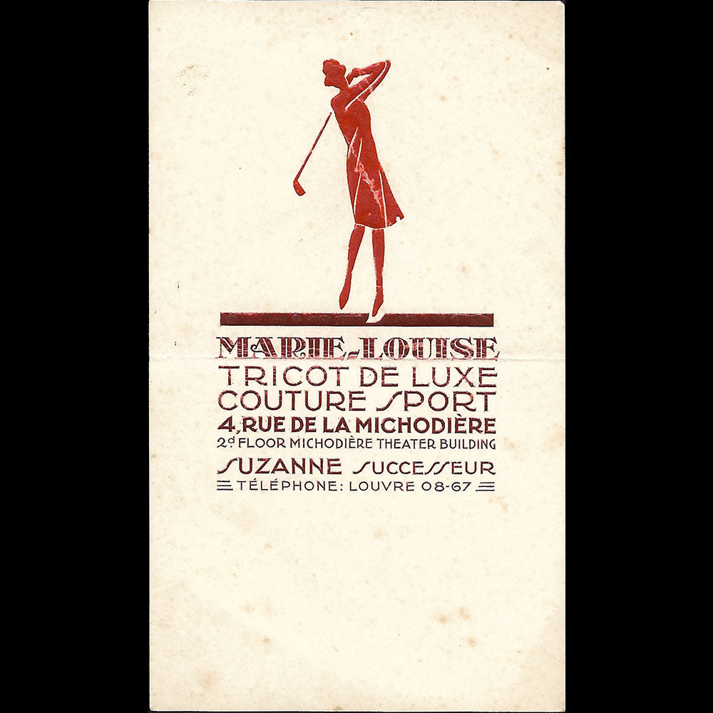 Marie-Louise - Carte de la maison de couture sport, 4 rue de la Michodière à Paris (1920s)