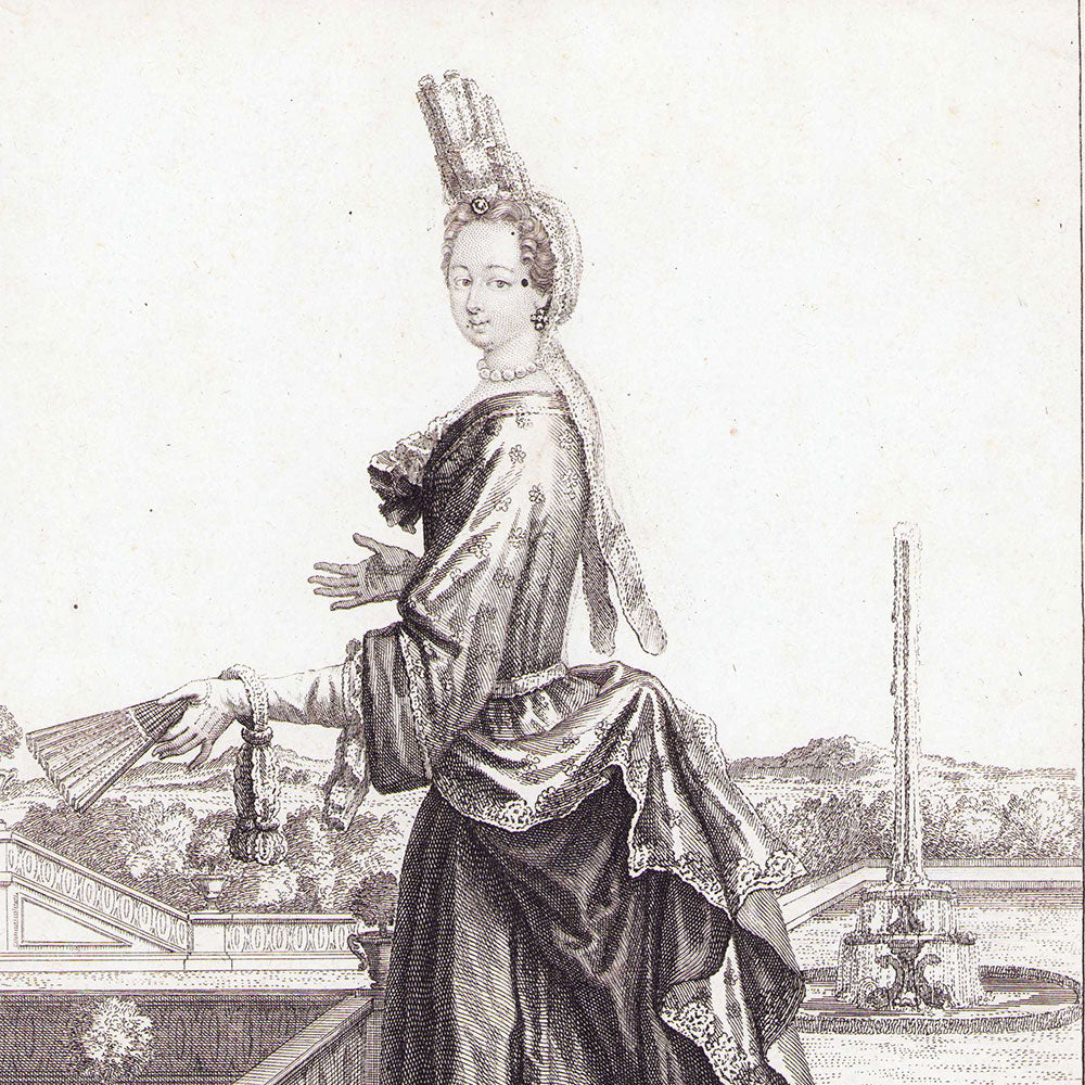 Dame de Qualité en deshabillé d'Este, gravure de Mariette (circa 1696)