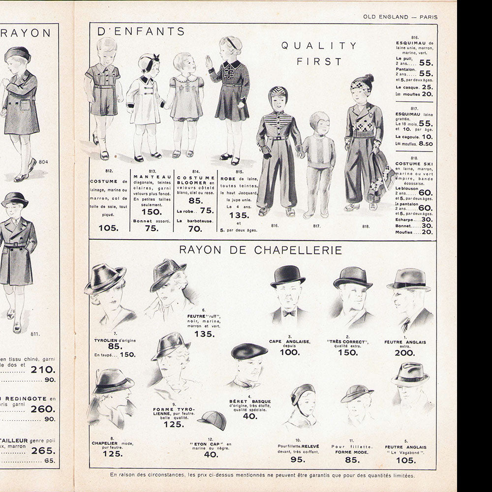 Old England - Catalogue pour l'hiver 1936-1937
