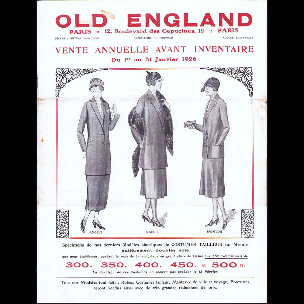 Old England - Vente annuelle avant inventaire du 1er au 31 janvier 1926