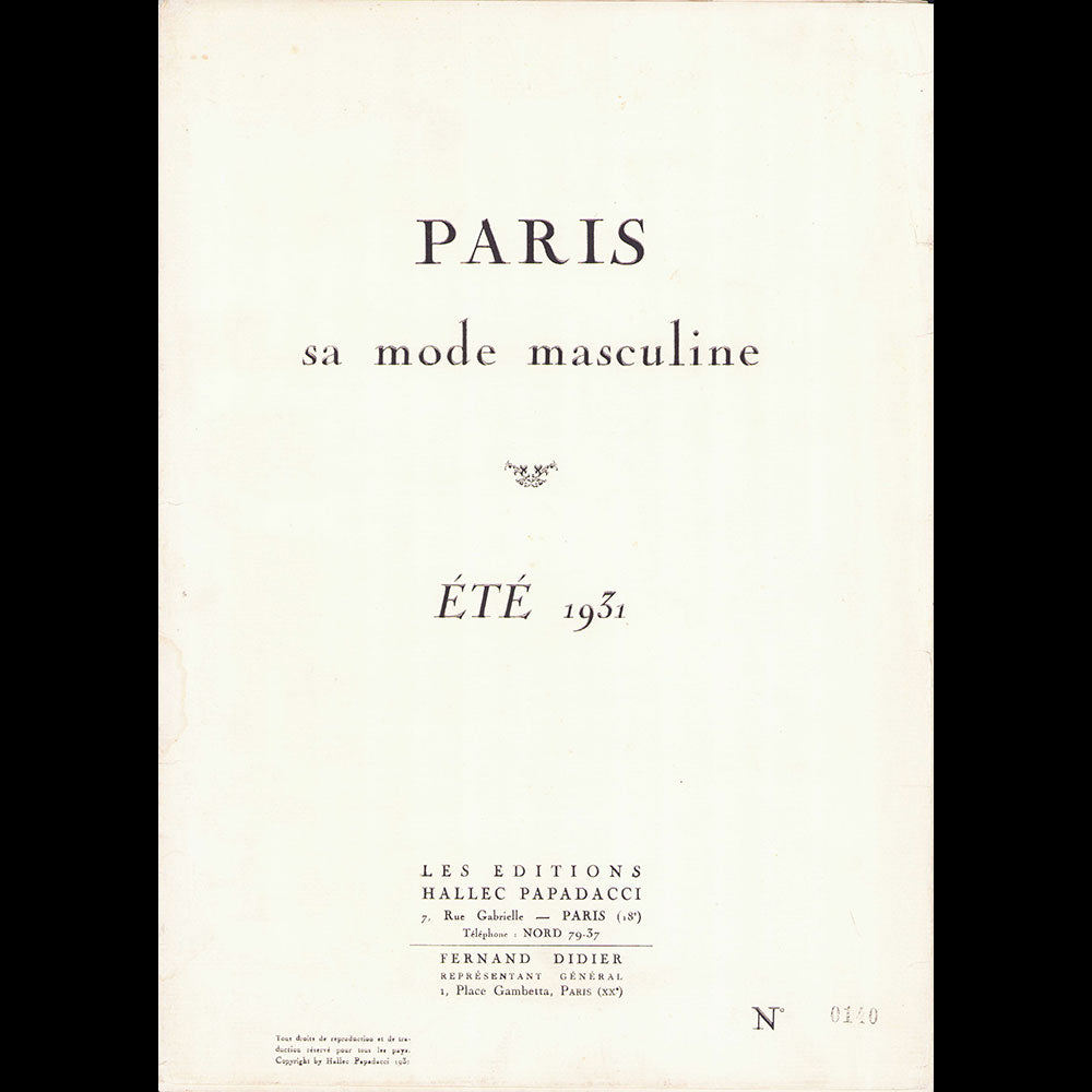 Paris, sa mode masculine, été 1931