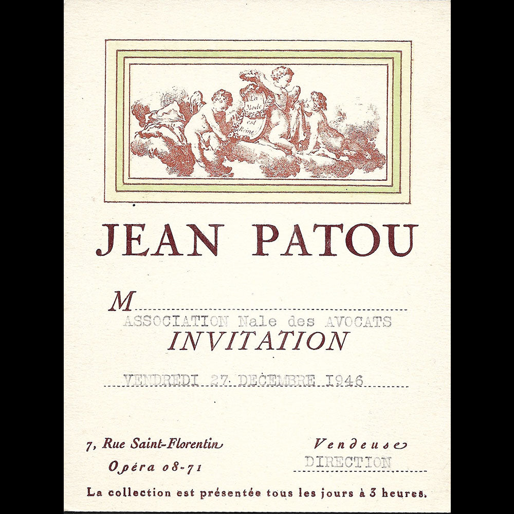 Patou - Carton d'invitation (1946)