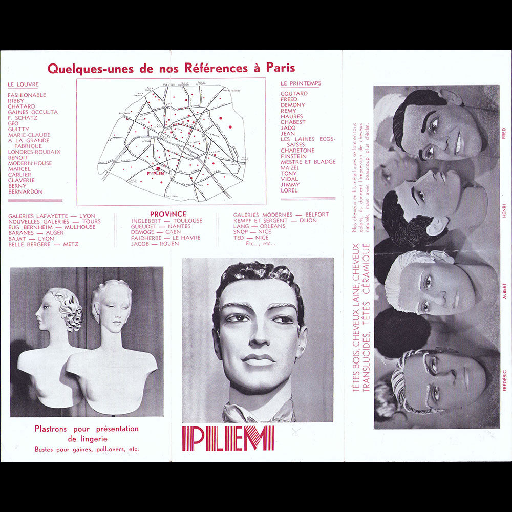 PLEM - Document publicitaire de la maison de mannequins, boulevard Vaugirard à Paris (1930s)