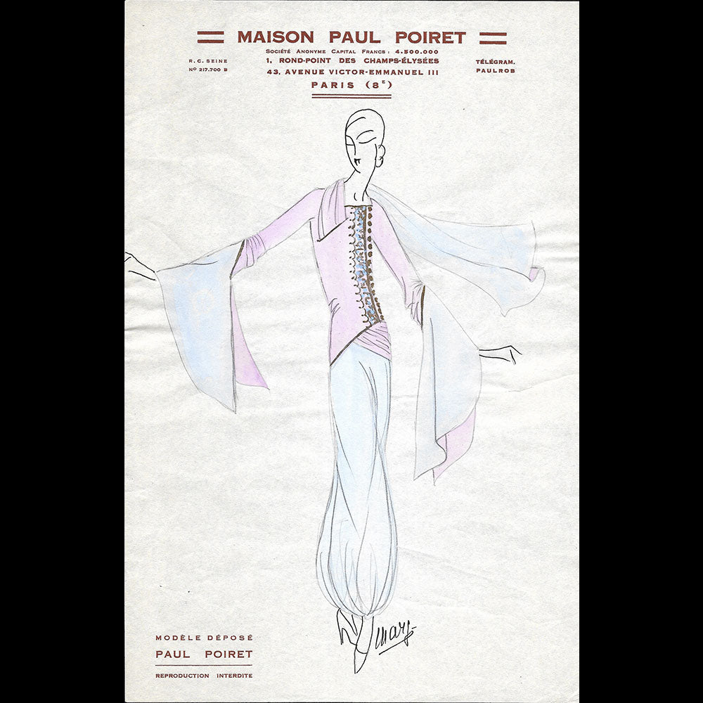 Poiret - Dessin d'une robe (circa 1925)