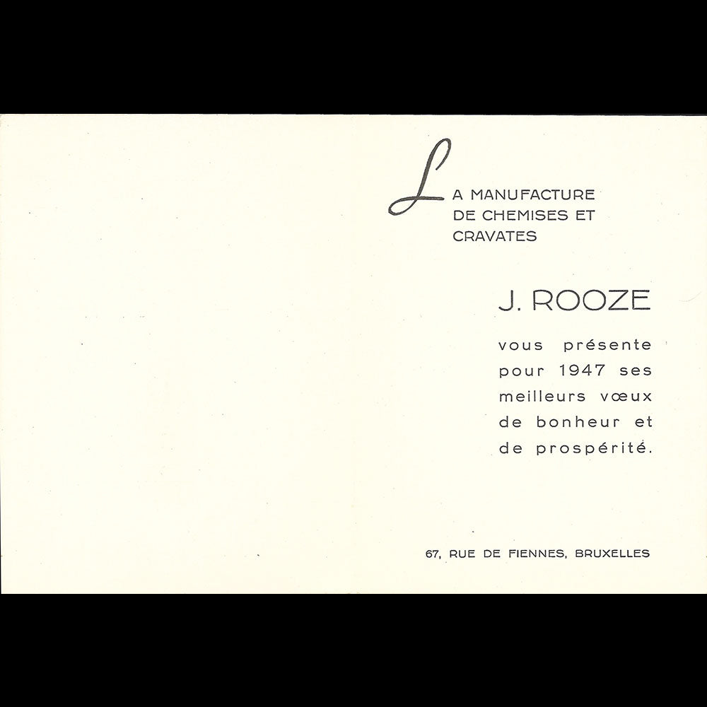 J. Rooze - Carte de voeux de la manufacture de chemises et cravates (1947)