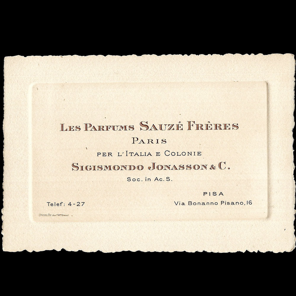 Sauzé Frères - Carte des représentants de la maison de parfums en Italie (1925)