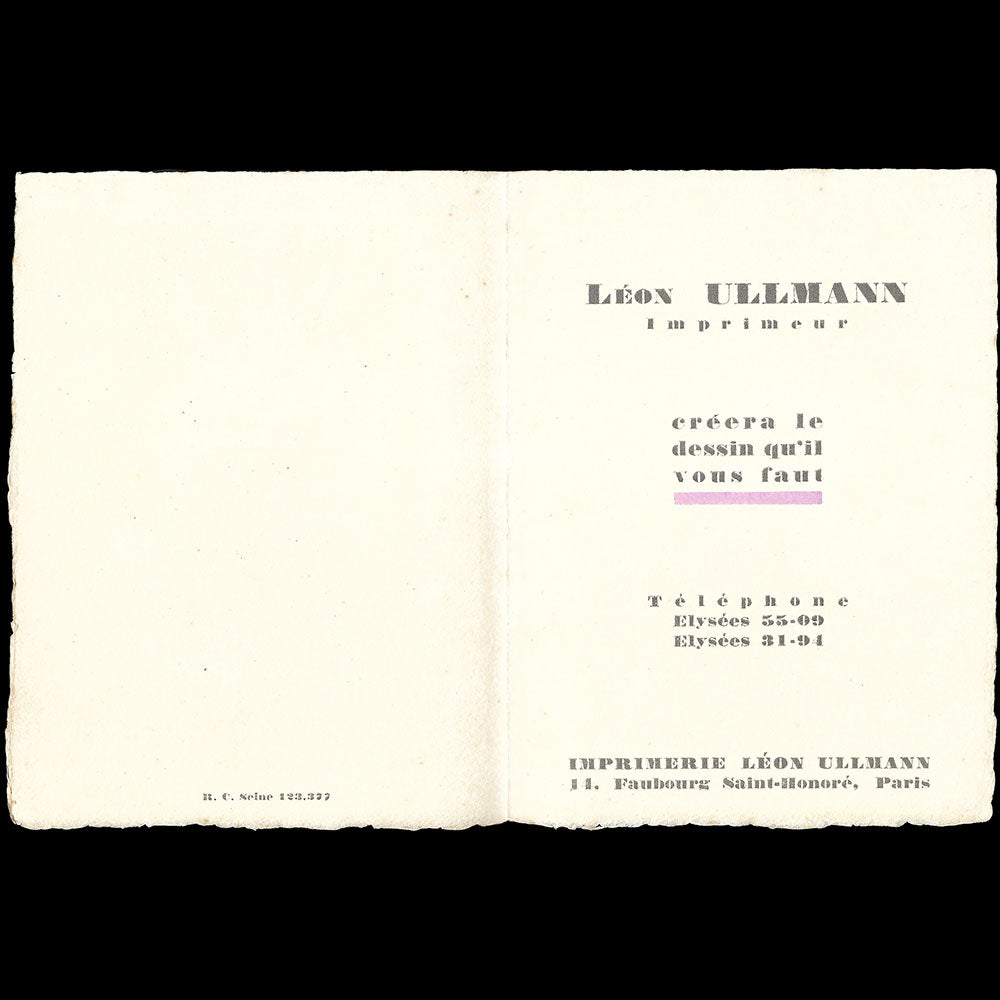 Léon Ullmann - Document publicitaire de l'imprimeur (circa 1925)