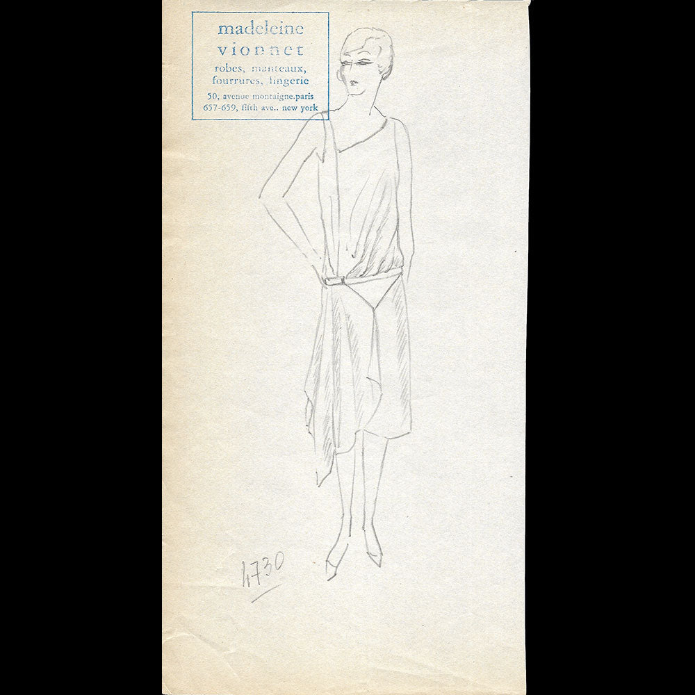 Vionnet - Dessin d'une robe du soir pour l'été 1928