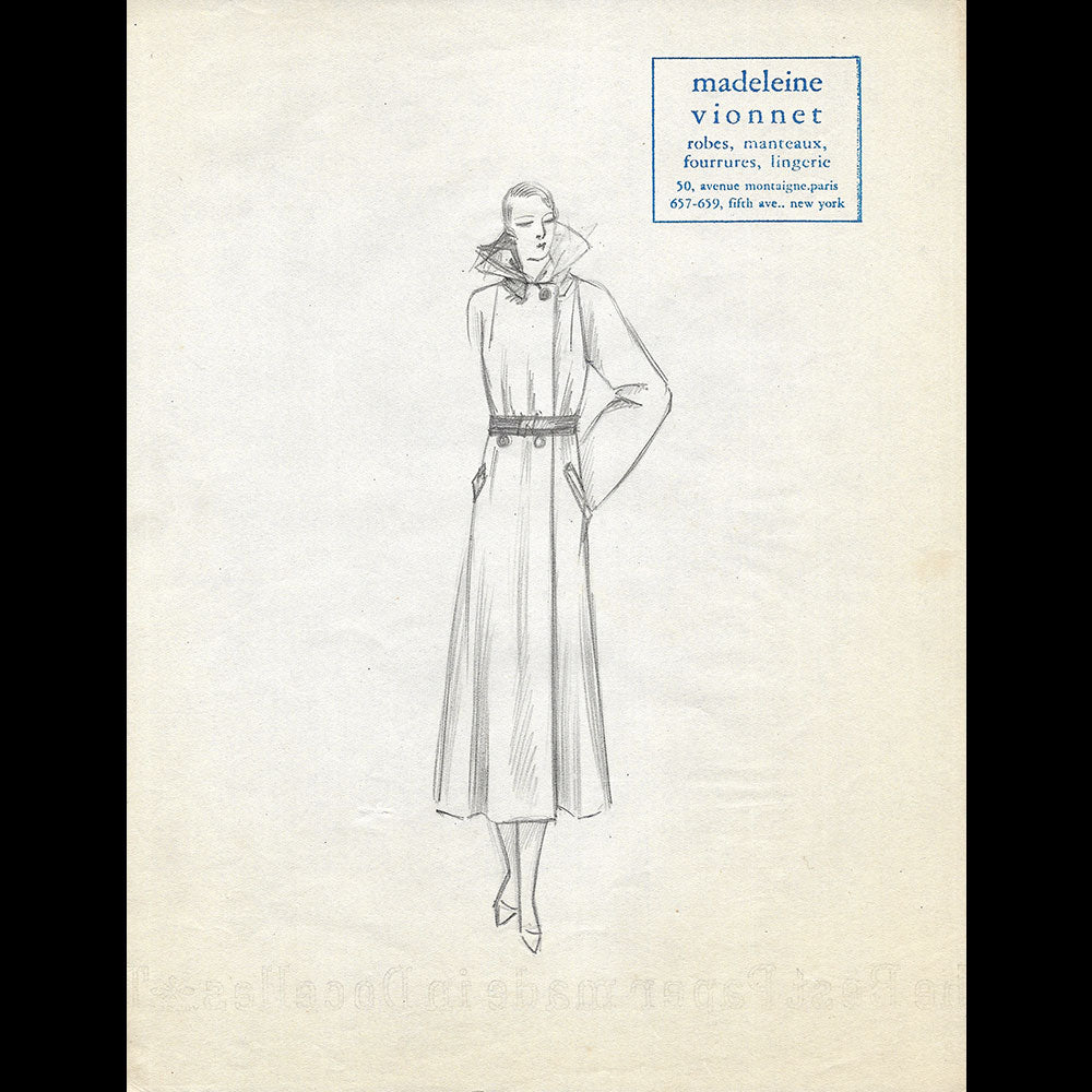 Vionnet - Dessin d'un manteau (1930s)